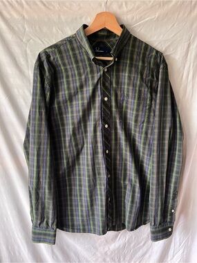 Fred Perry Green and Navy Plaid Button-Down Shirt